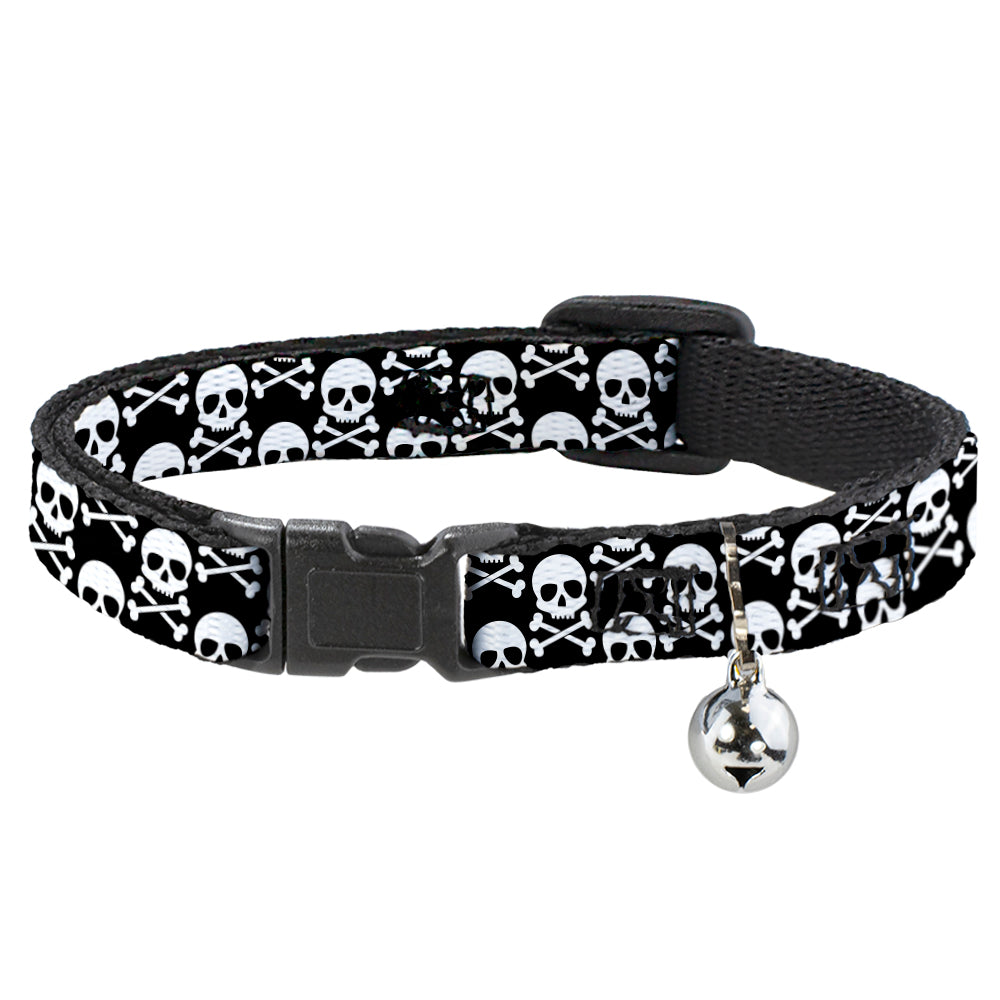 Cat Collar Breakaway - Skull & Cross Bones Staggered Black White Breakaway Cat Collars Buckle-Down   