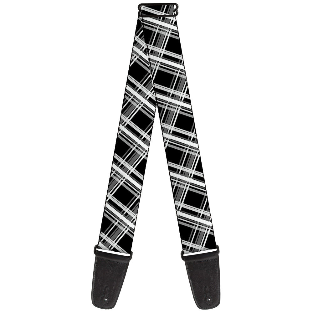 Guitar Strap - Plaid X2 Black Grays White Guitar Straps Buckle-Down   