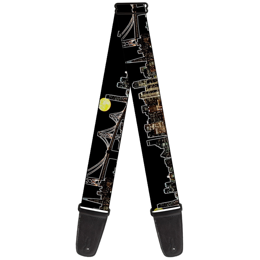 Guitar Strap - San Francisco w Moon Vivid Skyline Black Guitar Straps Buckle-Down   