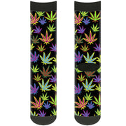 Sock Pair - Polyester - Multi Marijuana Leaves Black Multi Color - CREW Socks Buckle-Down   