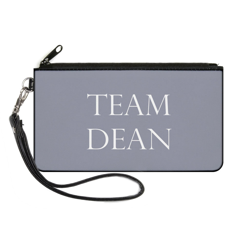 Canvas Zipper Wallet - SMALL - Supernatural TEAM DEAN Text Gray White Canvas Zipper Wallets Supernatural   