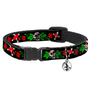 Cat Collar Breakaway - Sugar Skull w Roses & Heart Breakaway Cat Collars Buckle-Down   