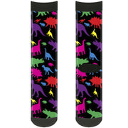 Sock Pair - Polyester - Dinosaur Silhouette Black Multi Color - CREW Socks Buckle-Down   