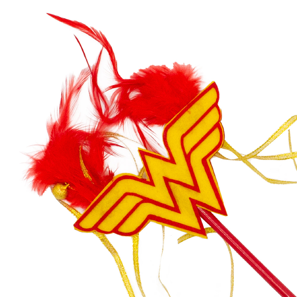 Cat Toy Wand - Wonder Woman Logo with Feather and Ribbons Cat Toys DC Comics   