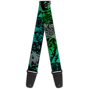 Guitar Strap - Retro Monster Aqua Black Guitar Straps Buckle-Down   