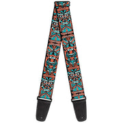 Guitar Strap - Totem Carvings Black White Orange Turquoise Guitar Straps Buckle-Down   