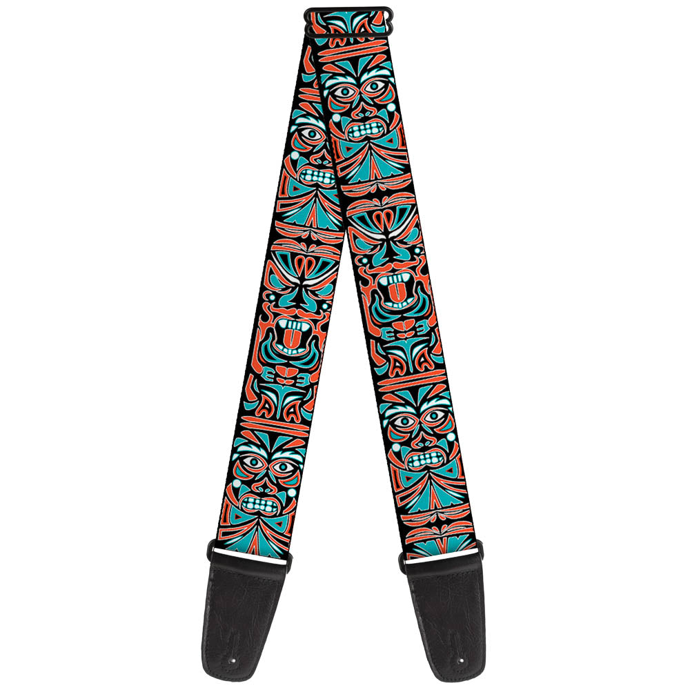 Guitar Strap - Totem Carvings Black White Orange Turquoise Guitar Straps Buckle-Down   
