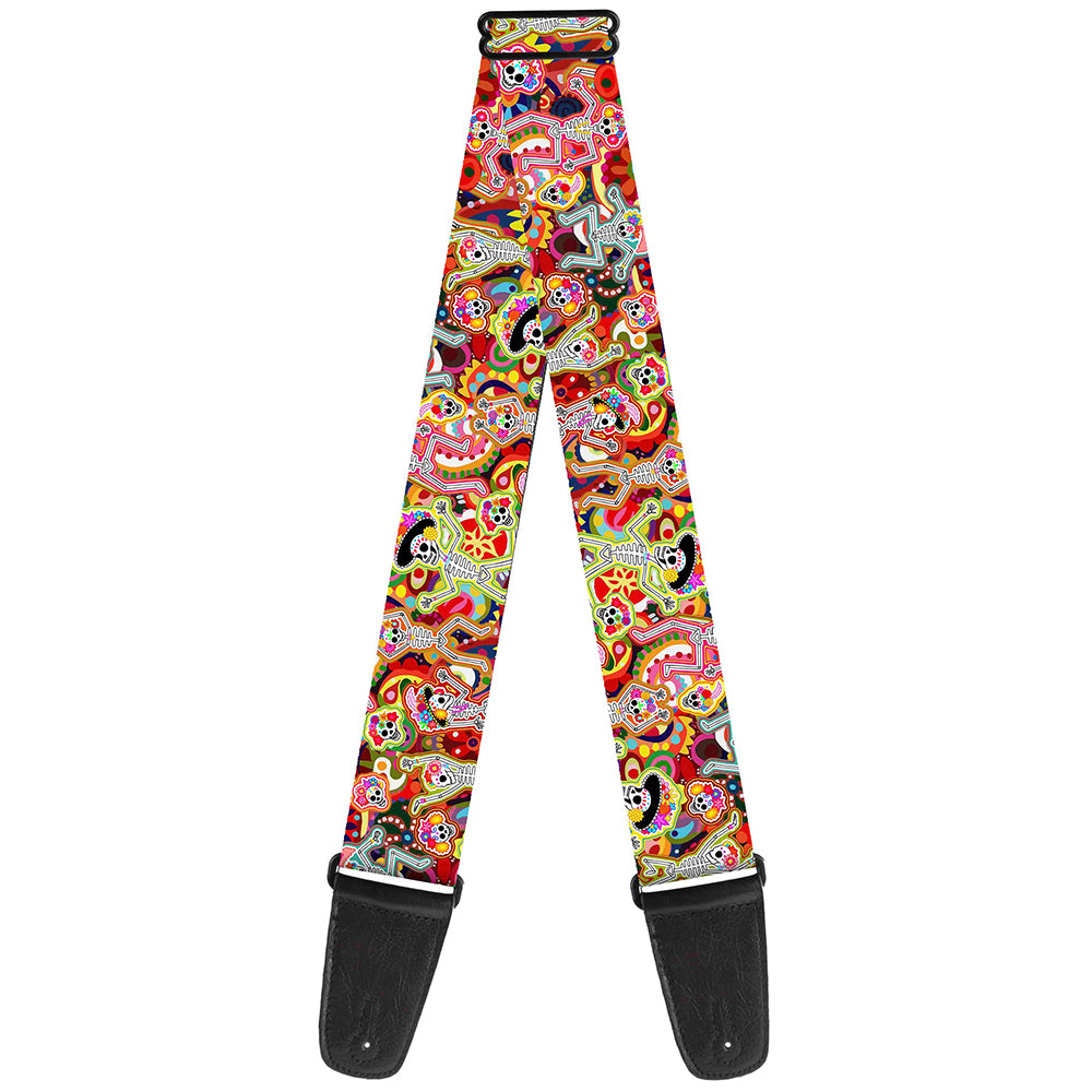 Guitar Strap - Dancing Catrinas Collage Multi Color Guitar Straps Thaneeya McArdle   