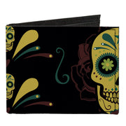 Canvas Bi-Fold Wallet - Sugar Skulls Black Olive Burgundy Canvas Bi-Fold Wallets Buckle-Down   