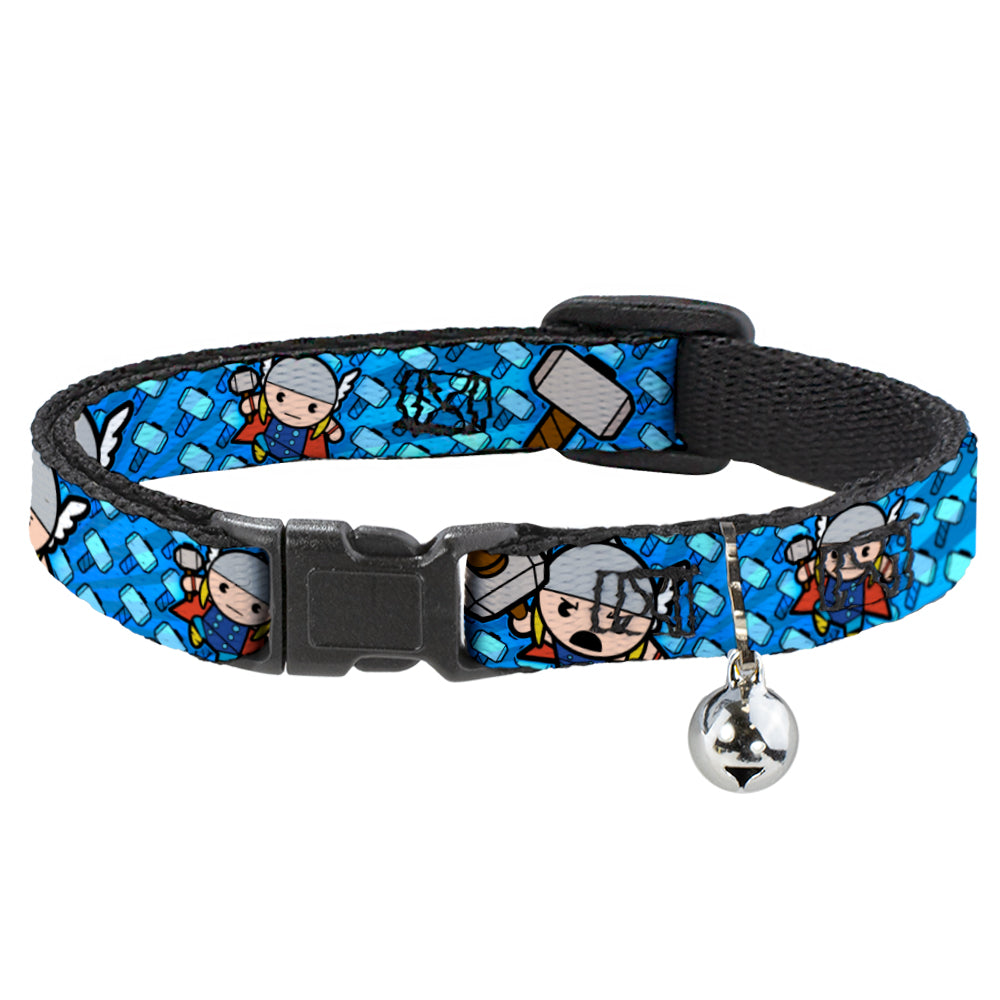 MARVEL UNIVERSE Cat Collar Breakaway - Kawaii Thor Poses Hammer Monogram Blues Breakaway Cat Collars Marvel Comics   