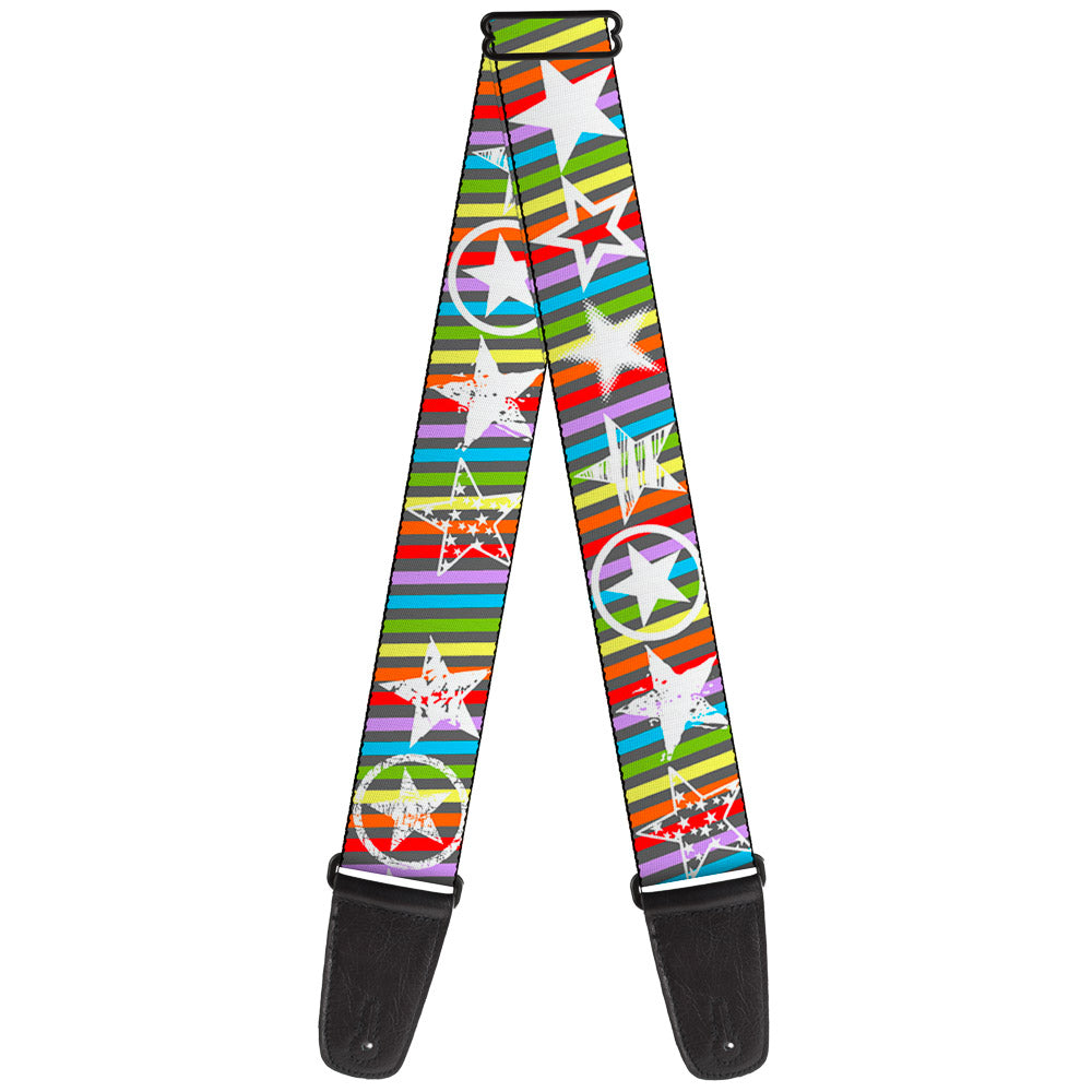 Guitar Strap - Stars w Lines Gray Multi Color White Guitar Straps Buckle-Down   