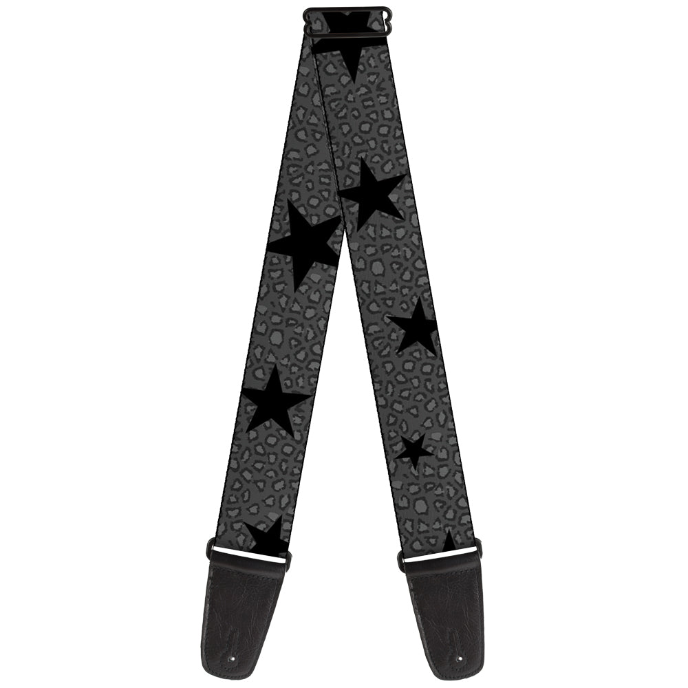 Guitar Strap - Cheetah Stars Gray Black Guitar Straps Buckle-Down   