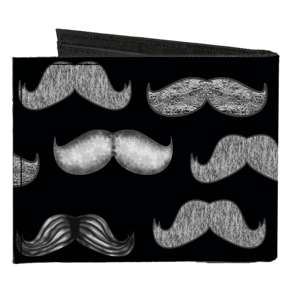 Canvas Bi-Fold Wallet - Mustache Sketch Black White Canvas Bi-Fold Wallets Buckle-Down   