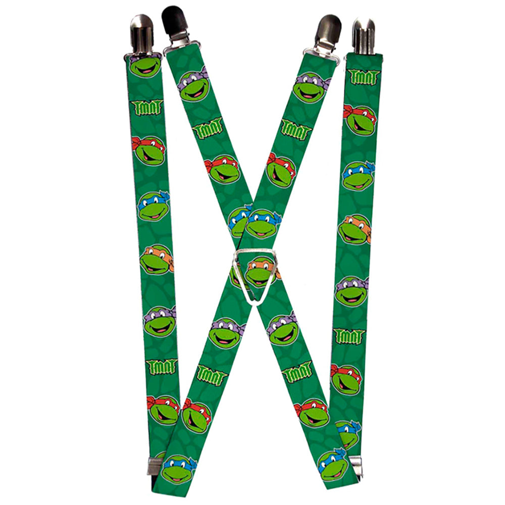 Suspenders - 1.0" - Classic Teenage Mutant Ninja Turtles Turtle Faces TMNT Green Turtle Shell Suspenders Nickelodeon   