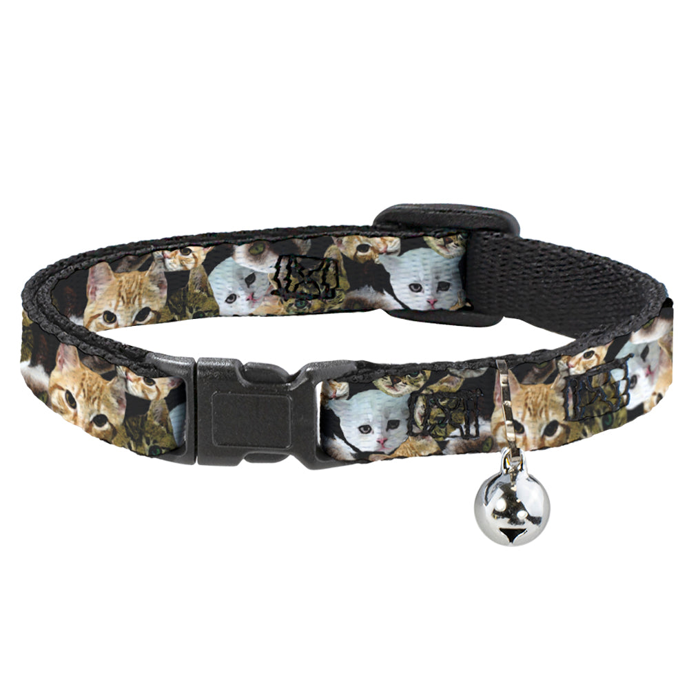 Cat Collar Breakaway - Kitten Faces Scattered Black Breakaway Cat Collars Buckle-Down   