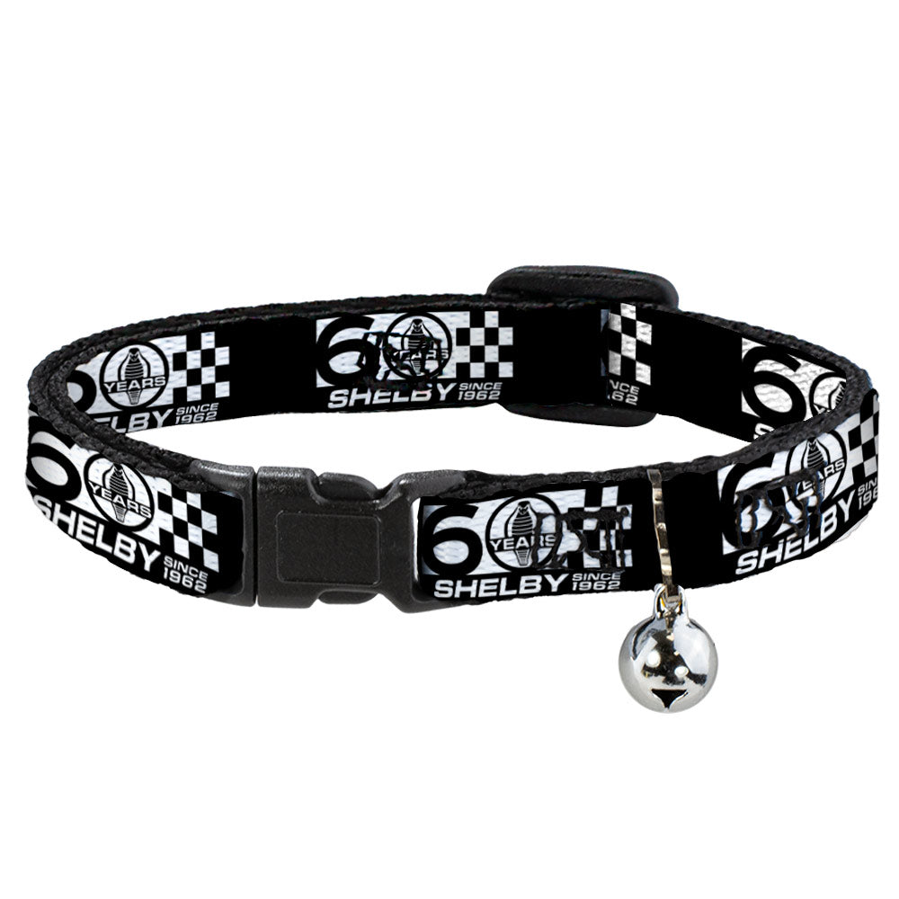 Cat Collar Breakaway with Bell - SHELBY 60 YEARS SINCE 1962 Checker Black White - NARROW Fits 8.5-12" Breakaway Cat Collars Shelby