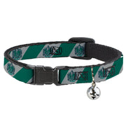 Cat Collar Breakaway with Bell - SLYTHERIN Crest Diagonal Stripe Gray/Green Breakaway Cat Collars Harry Potter