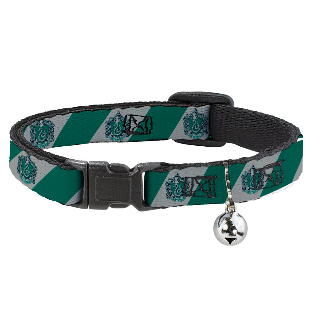 Cat Collar Breakaway with Bell - SLYTHERIN Crest Diagonal Stripe Gray/Green Breakaway Cat Collars Harry Potter
