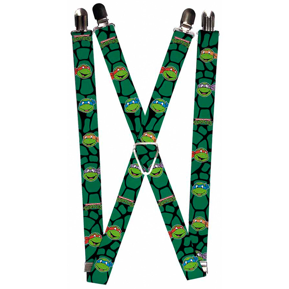Suspenders - 1.0" - Classic TEENAGE MUTANT NINJA TURTLES Turtle Faces Black Green Turtle Shell Suspenders Nickelodeon   