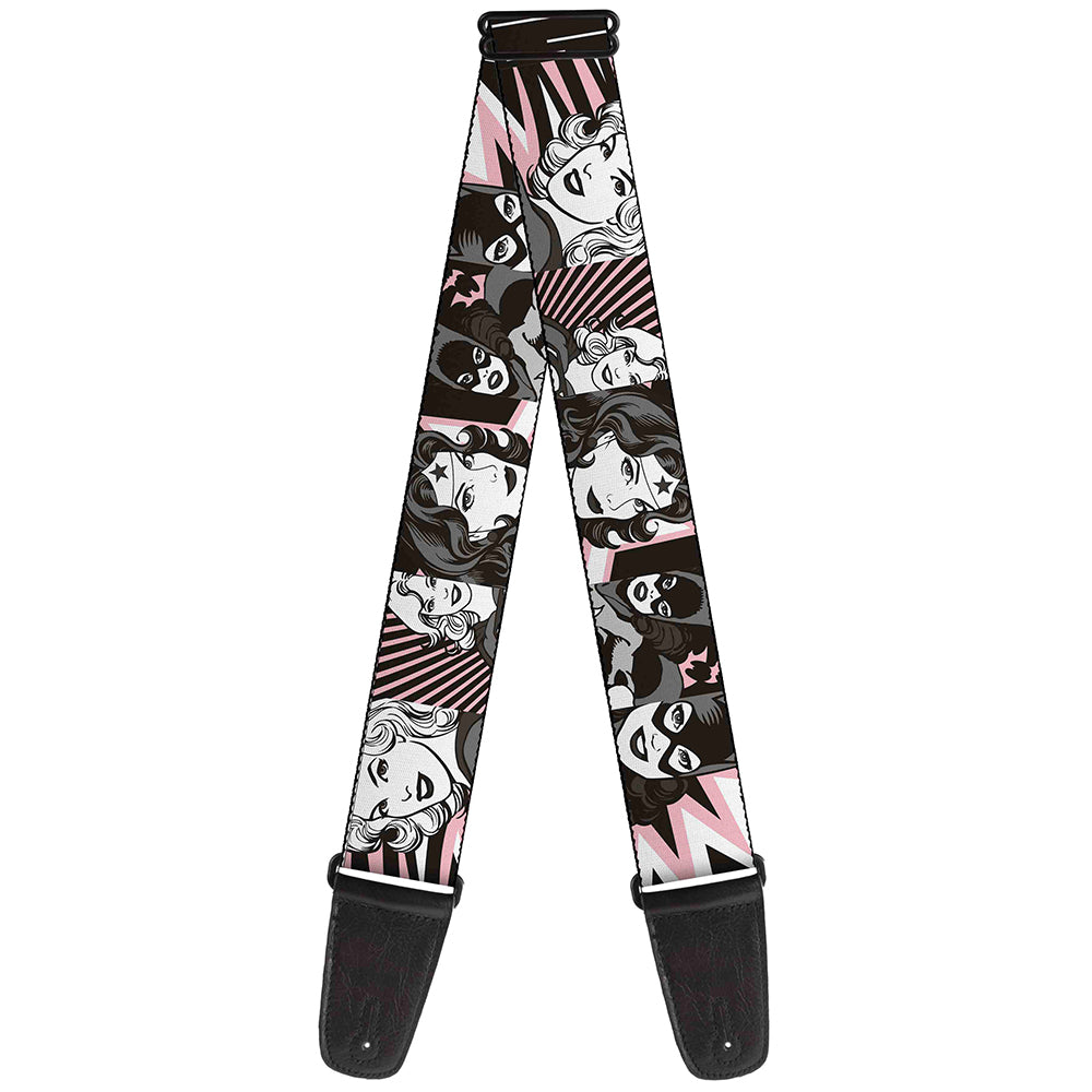 Guitar Strap - Batgirl Wonder Woman Supergirl Retro Panels Black Pink White Guitar Straps DC Comics   