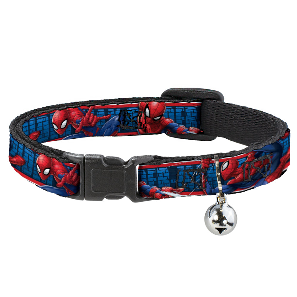 ULTIMATE SPIDER-MAN Cat Collar Breakaway - SPIDER-MAN 3-Action Poses Bricks Stripe Blues Red White Breakaway Cat Collars Marvel Comics   