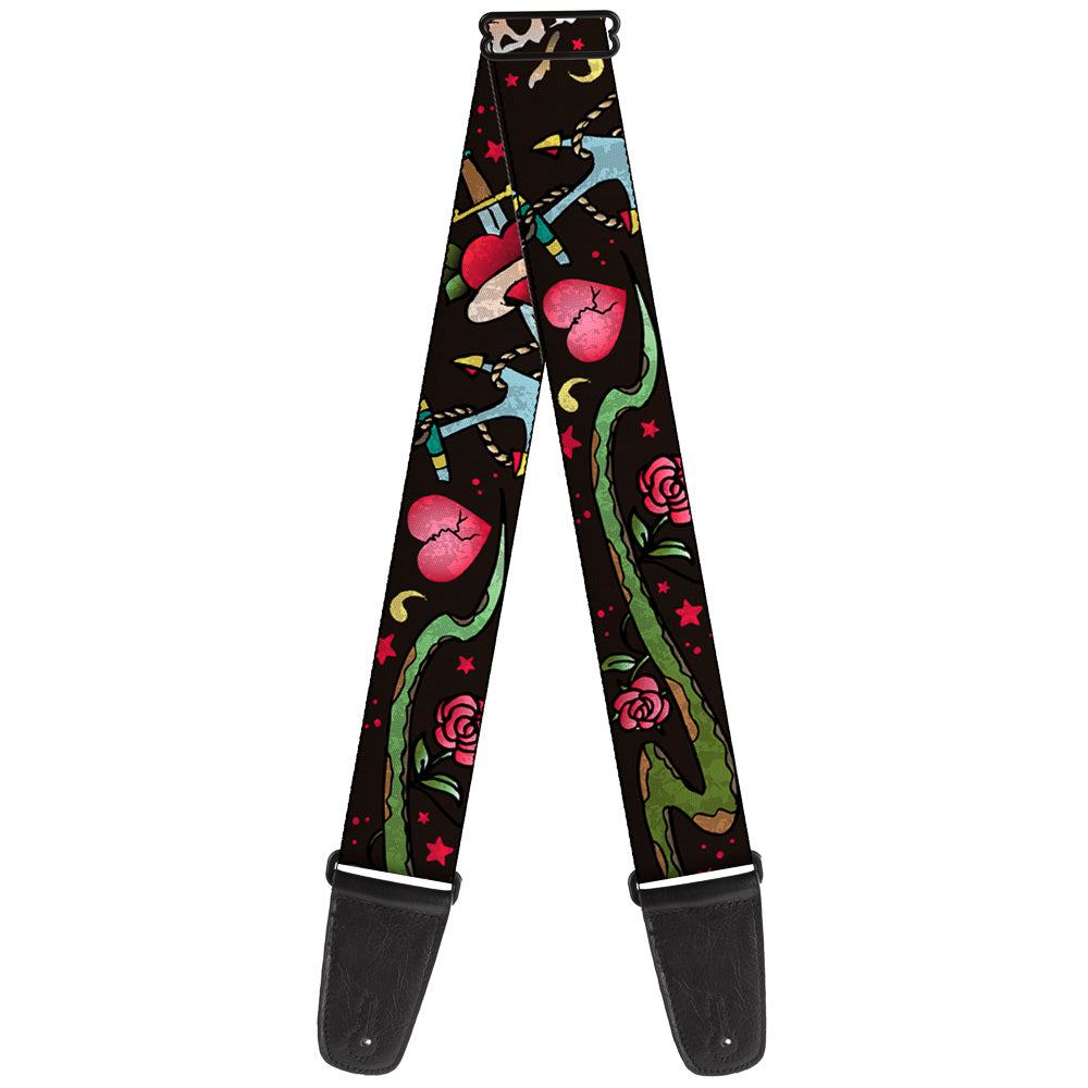 Guitar Strap - Live Hard Die Young CLOSE-UP Black Guitar Straps Buckle-Down   