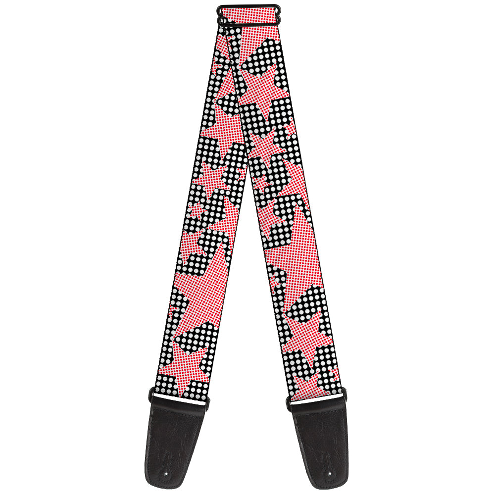 Guitar Strap - Eighties Stars2 Black White Red Guitar Straps Buckle-Down   