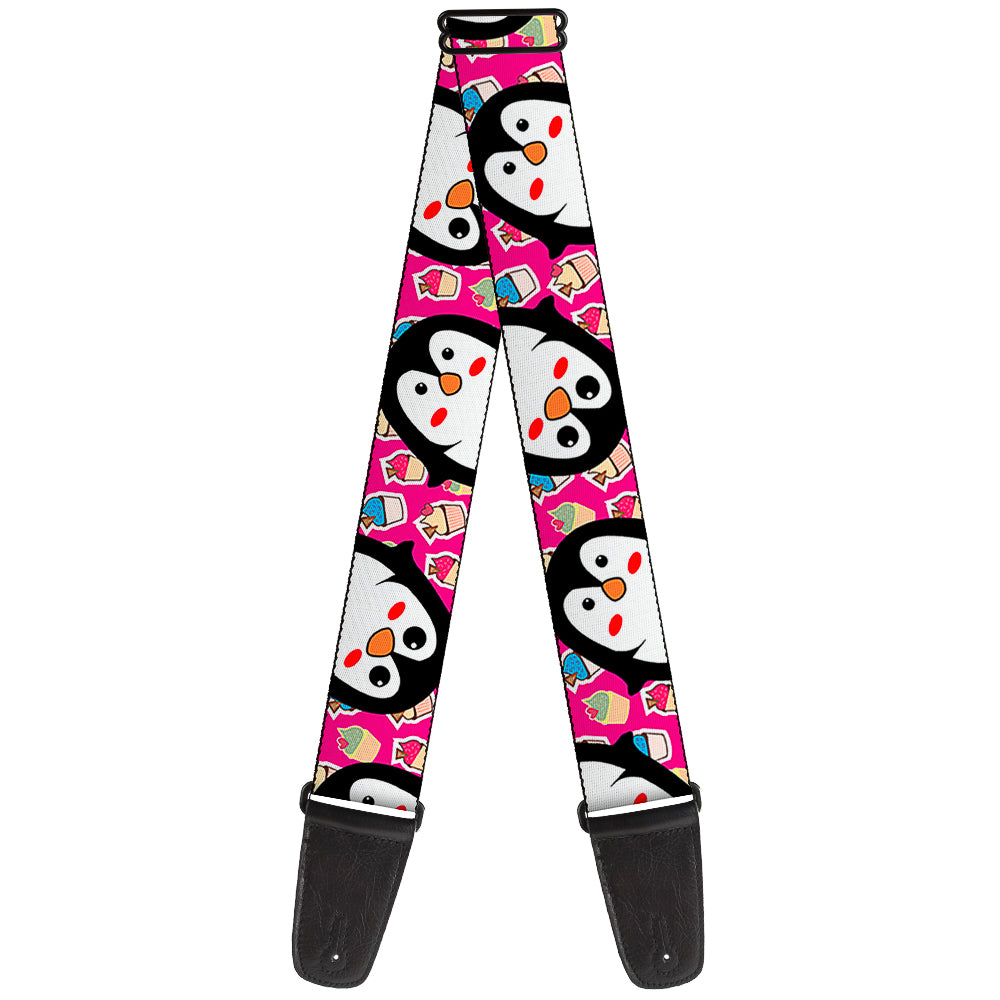 Guitar Strap - Penguins w Cupcakes Fuchsia Purple White Guitar Straps Buckle-Down   