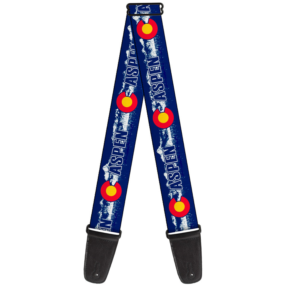 Guitar Strap - Colorado ASPEN Flag Snowy Mountains Weathered2 Blue White Red Yellows Guitar Straps Buckle-Down   