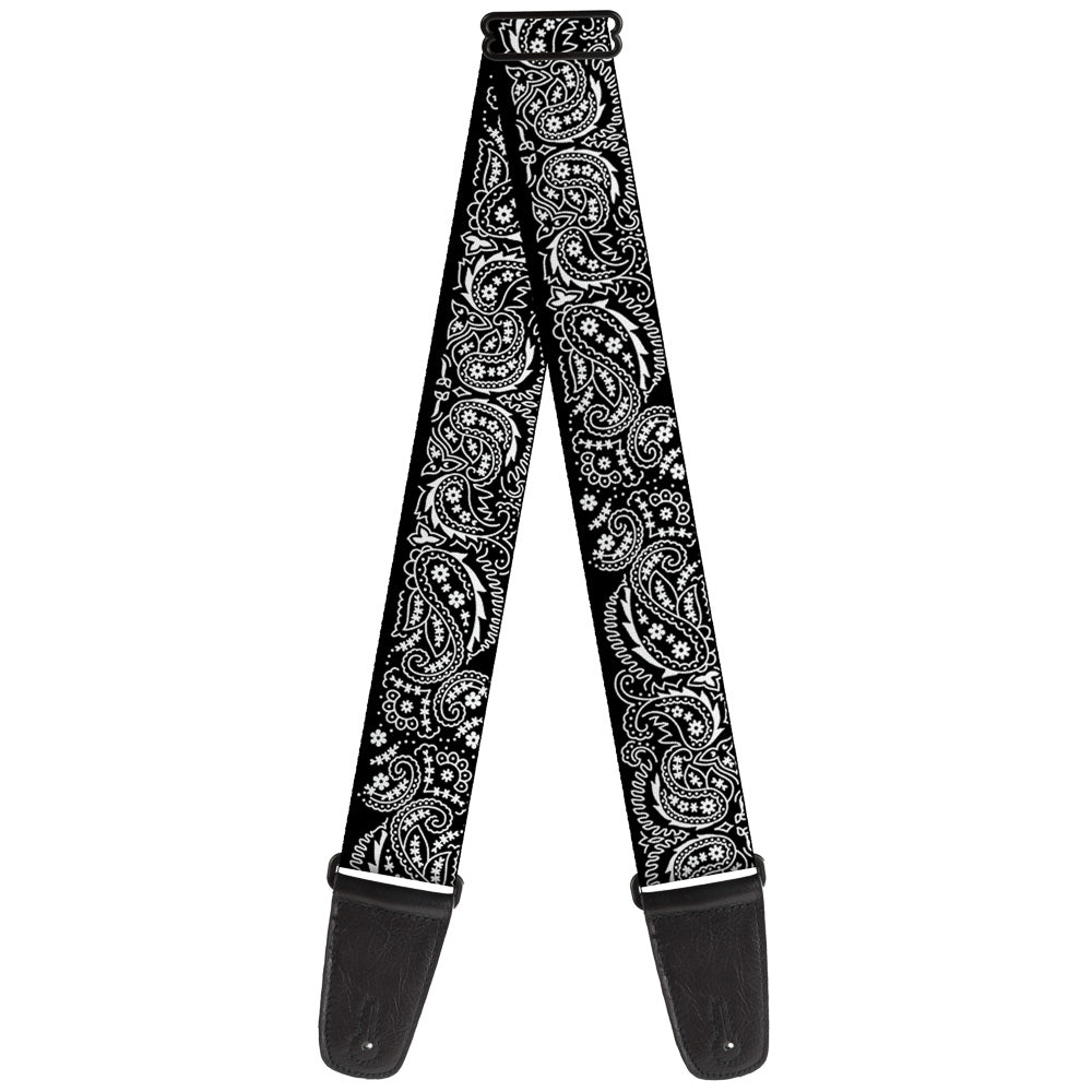 Guitar Strap - Floral Paisley2 Black White Guitar Straps Buckle-Down   