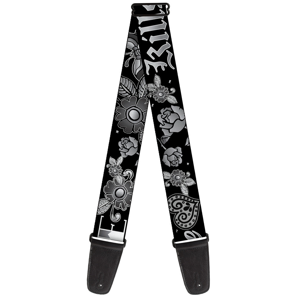 Guitar Strap - Love Kills Black White Guitar Straps Buckle-Down   