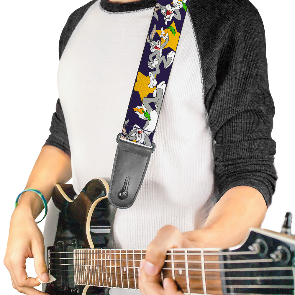 Guitar Strap - Bugs Bunny Poses Stars Navy Guitar Straps Looney Tunes   