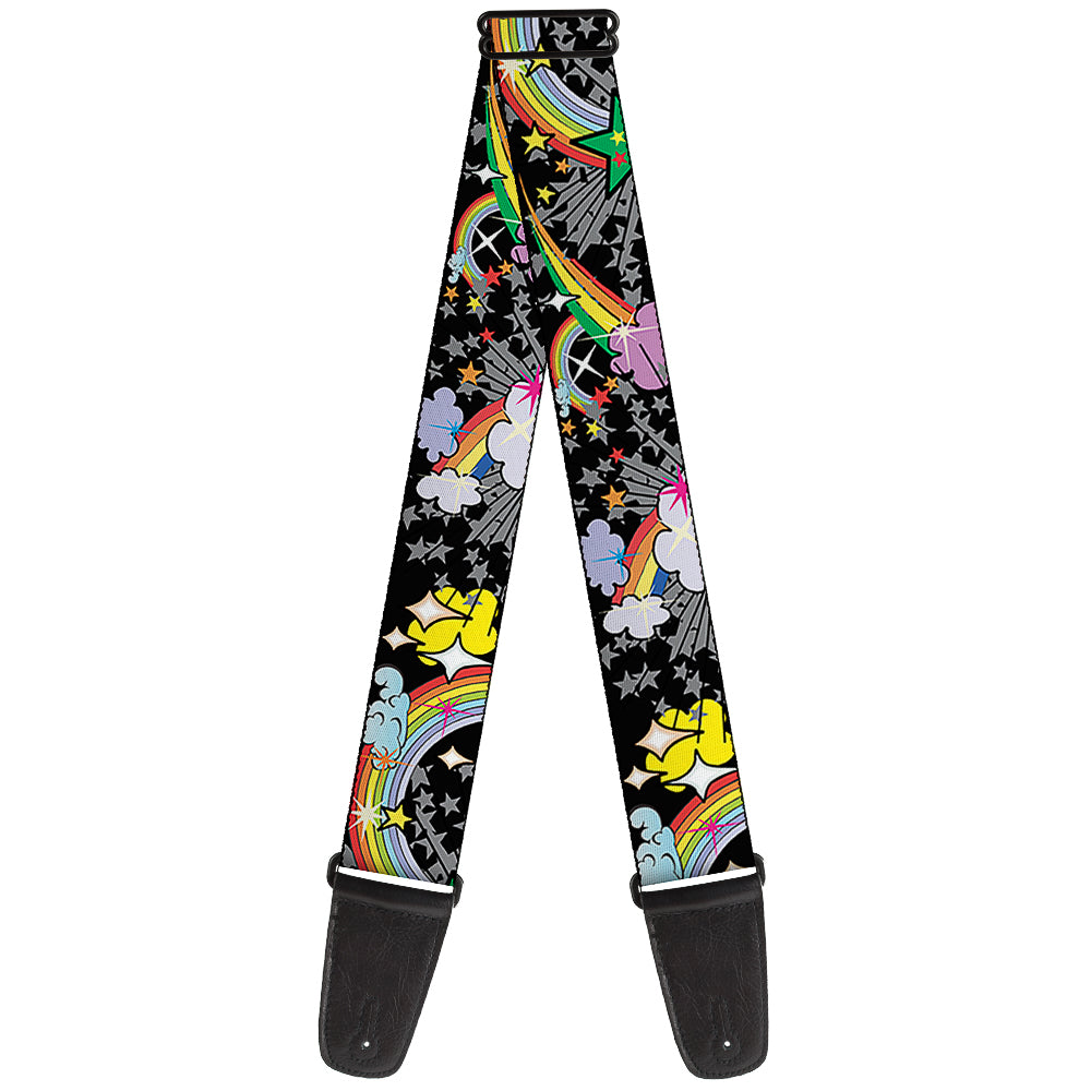 Guitar Strap - Rainbow Cloud Stars Black Guitar Straps Buckle-Down   