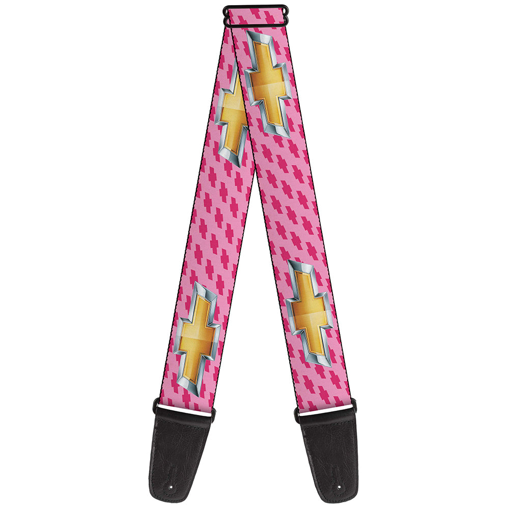 Guitar Strap - Chevy Gold Bowtie w Logo PINK Guitar Straps GM General Motors   