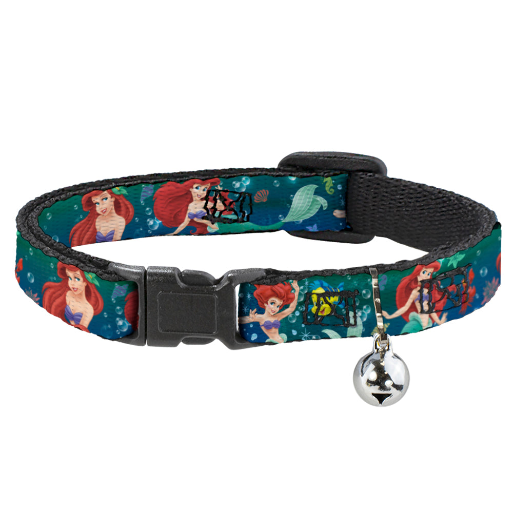 Cat Collar Breakaway - Ariel Poses w Flounder Green Blue Fade Breakaway Cat Collars Disney   