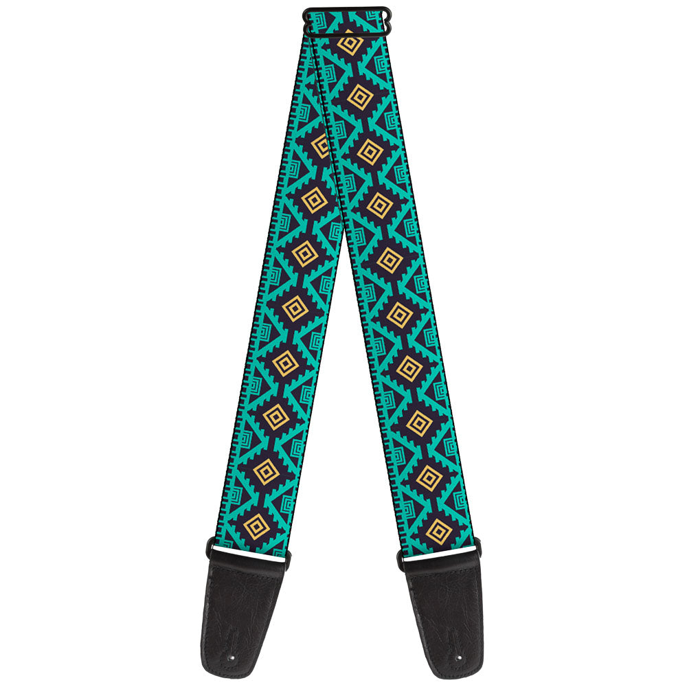 Guitar Strap - Geometric6 Navy Turquoise Gold Guitar Straps Buckle-Down   