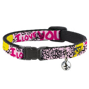 Cat Collar Breakaway - Tweety Bird I LOVE YOU Pink Black Breakaway Cat Collars Looney Tunes   