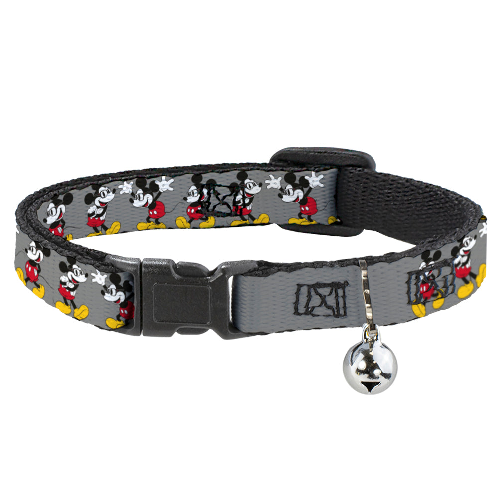 Cat Collar Breakaway - Mickey Mouse w Glasses Poses Gray Breakaway Cat Collars Disney   