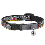 Cat Collar Breakaway - Mickey Mouse w Glasses Poses Gray Breakaway Cat Collars Disney   