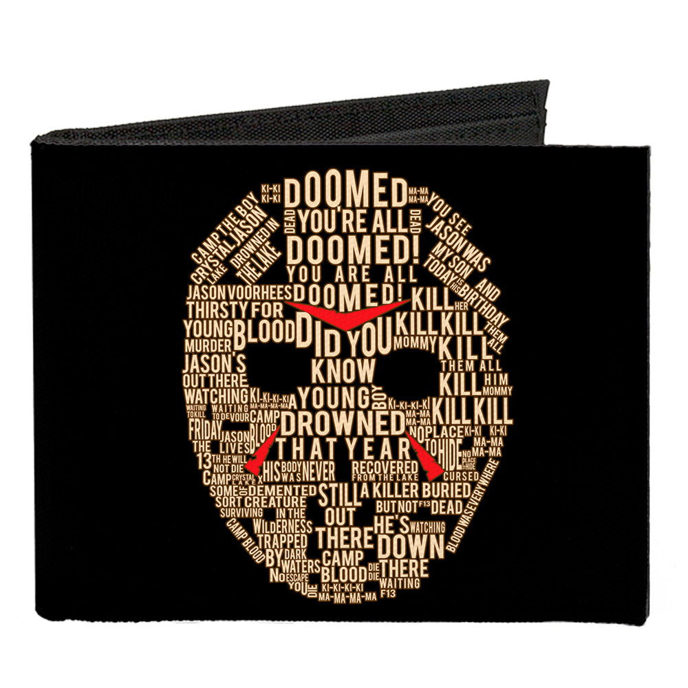 Canvas Bi-Fold Wallet - Jason Mask Quotes Collage + FRIDAY THE 13TH Logo Black Ivory Reds Canvas Bi-Fold Wallets Friday the 13th Default Title