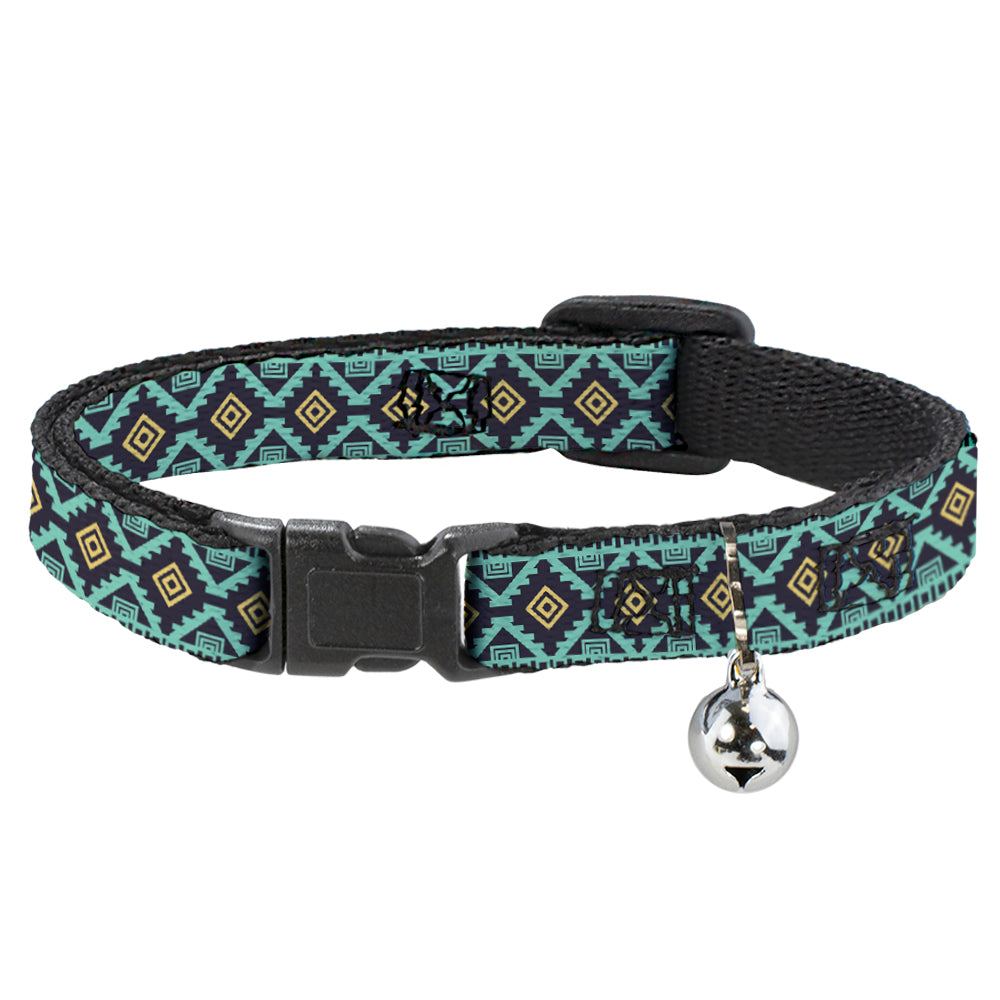 Cat Collar Breakaway - Geometric6 Navy Turquoise Gold Breakaway Cat Collars Buckle-Down   