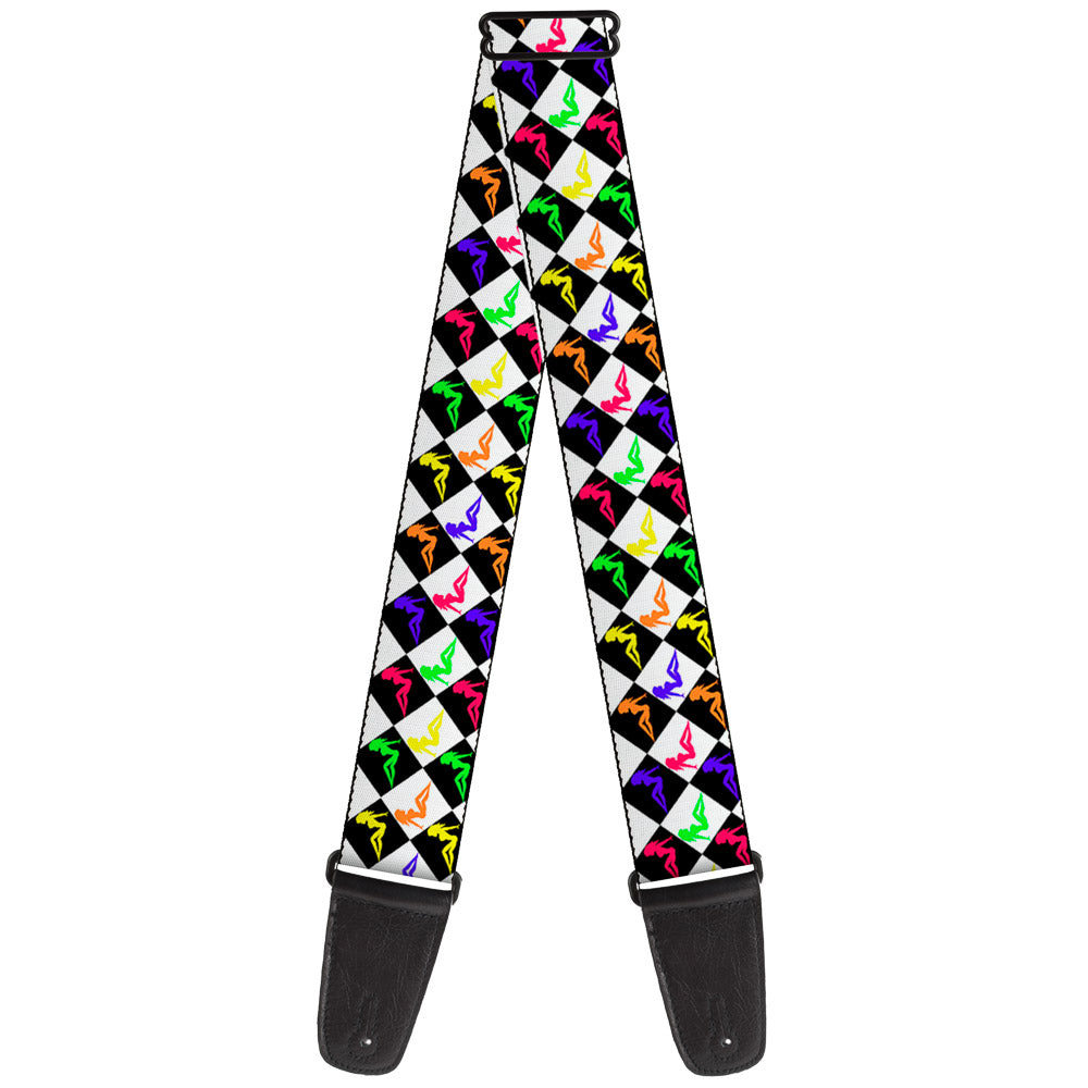 Guitar Strap - Mud Flap Girl Diamonds Black White Multi Neon Guitar Straps Buckle-Down   