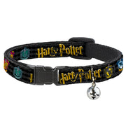 Cat Collar Breakaway with Bell - HARRY POTTER Hufflepuff/Ravenclaw/Gryffindor/Slytherin Coat of Arms Black Breakaway Cat Collars Harry Potter