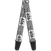 Guitar Strap - BD Logo American Stripe Flag White Black Guitar Straps Buckle-Down   