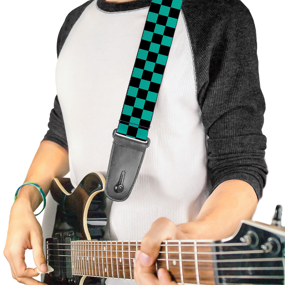 Guitar Strap - Checker Black Teal Guitar Straps Buckle-Down   