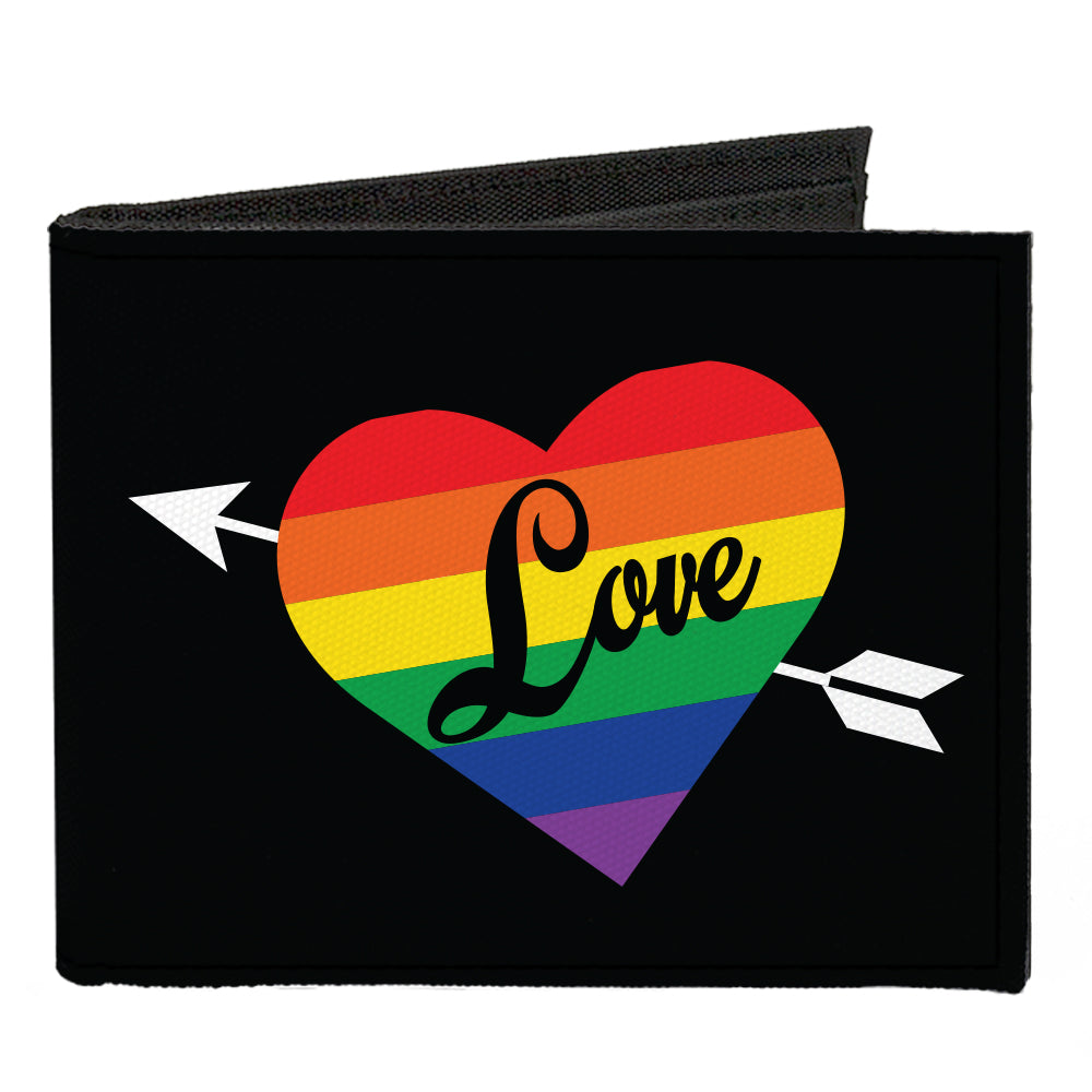 Canvas Bi-Fold Wallet - LOVE Rainbow Stripe Heart Black Multi Color Canvas Bi-Fold Wallets Buckle-Down   