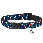 Cat Collar Breakaway - Sailboat Anchor Helm Scattered Navy White Red Breakaway Cat Collars Buckle-Down   