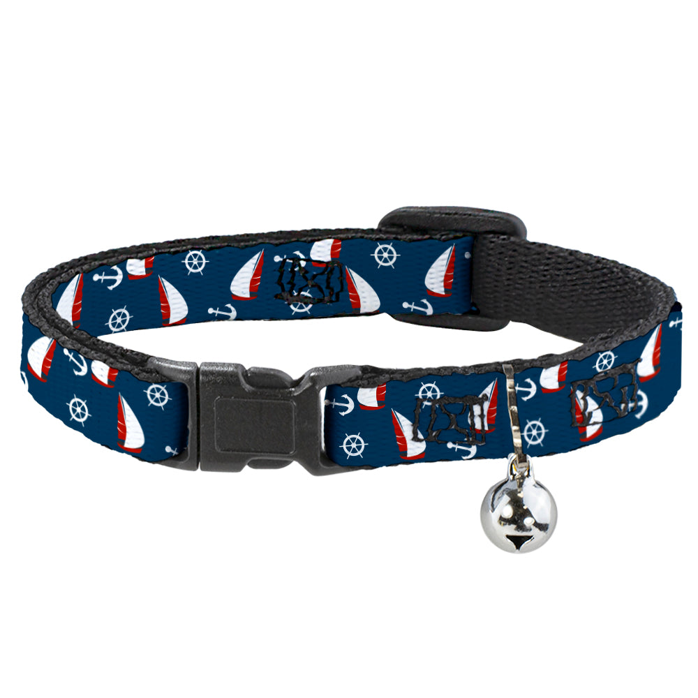Cat Collar Breakaway - Sailboat Anchor Helm Scattered Navy White Red Breakaway Cat Collars Buckle-Down   