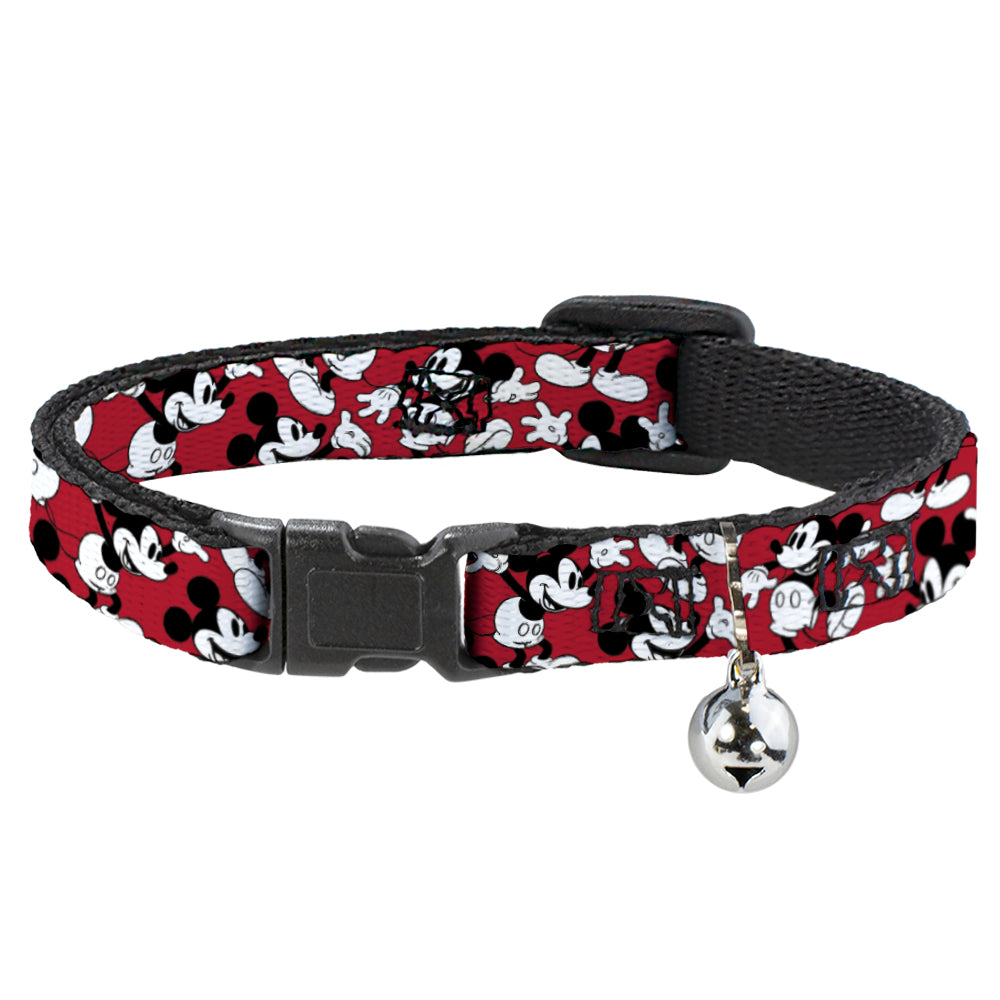 Cat Collar Breakaway - Mickey Mouse Poses Scattered Red Black White Breakaway Cat Collars Disney   