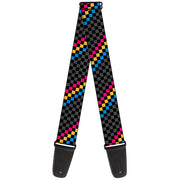 Guitar Strap - Checker Stripe Black Gray Blue Gold Pink Guitar Straps Buckle-Down   